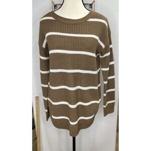 Love‎ Change Italy Womens Pullover Sweater Brown Stripe WhiteLong Sleeve Size S